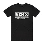 Gen X, Lots Of Memories, No Evidence Men's AS Colour T-shirt Black Mens T-shirt Printed In Australia