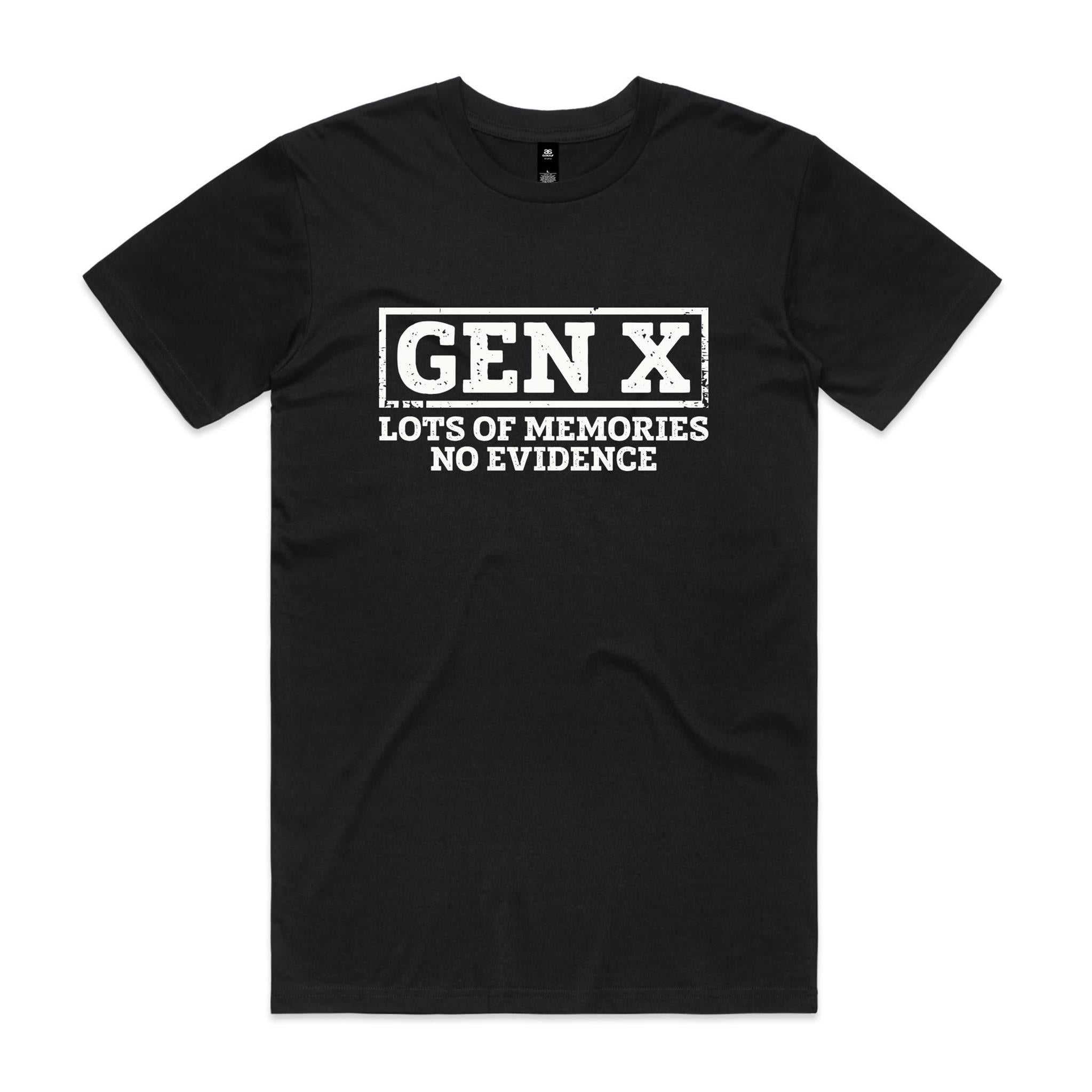 Gen X, Lots Of Memories, No Evidence - Men's AS Colour T-shirt Black Mens T-shirt Printed In Australia