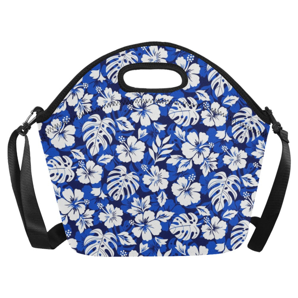 Blue Hawaiian Floral - Neoprene Lunch Bag/Large (Model 1669) Neoprene Lunch Bag Plants Printed Offshore
