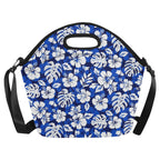 Blue Hawaiian Floral - Neoprene Lunch Bag/Large (Model 1669) Neoprene Lunch Bag Plants Printed Offshore
