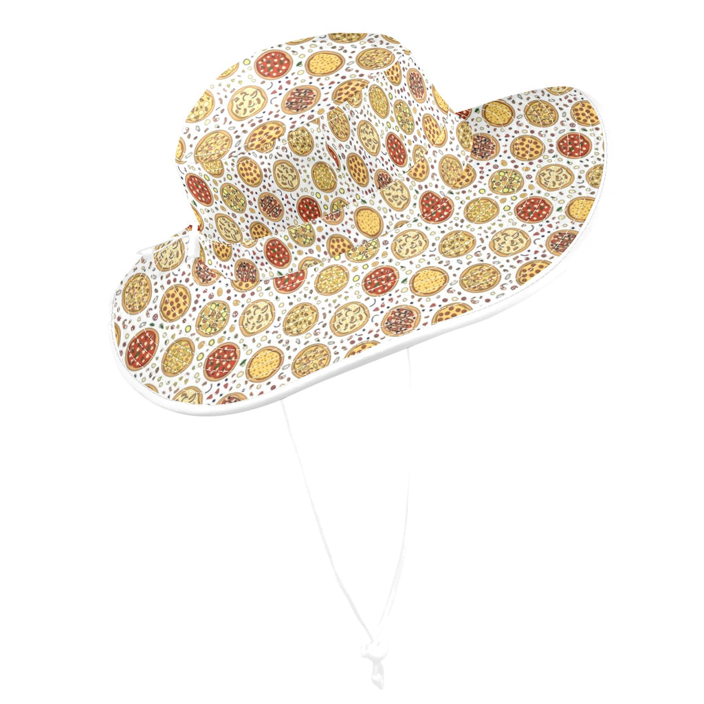 Round Pizzas On White Wide Brim Bucket Hat Wide Brim Bucket Hat Food Printed Offshore