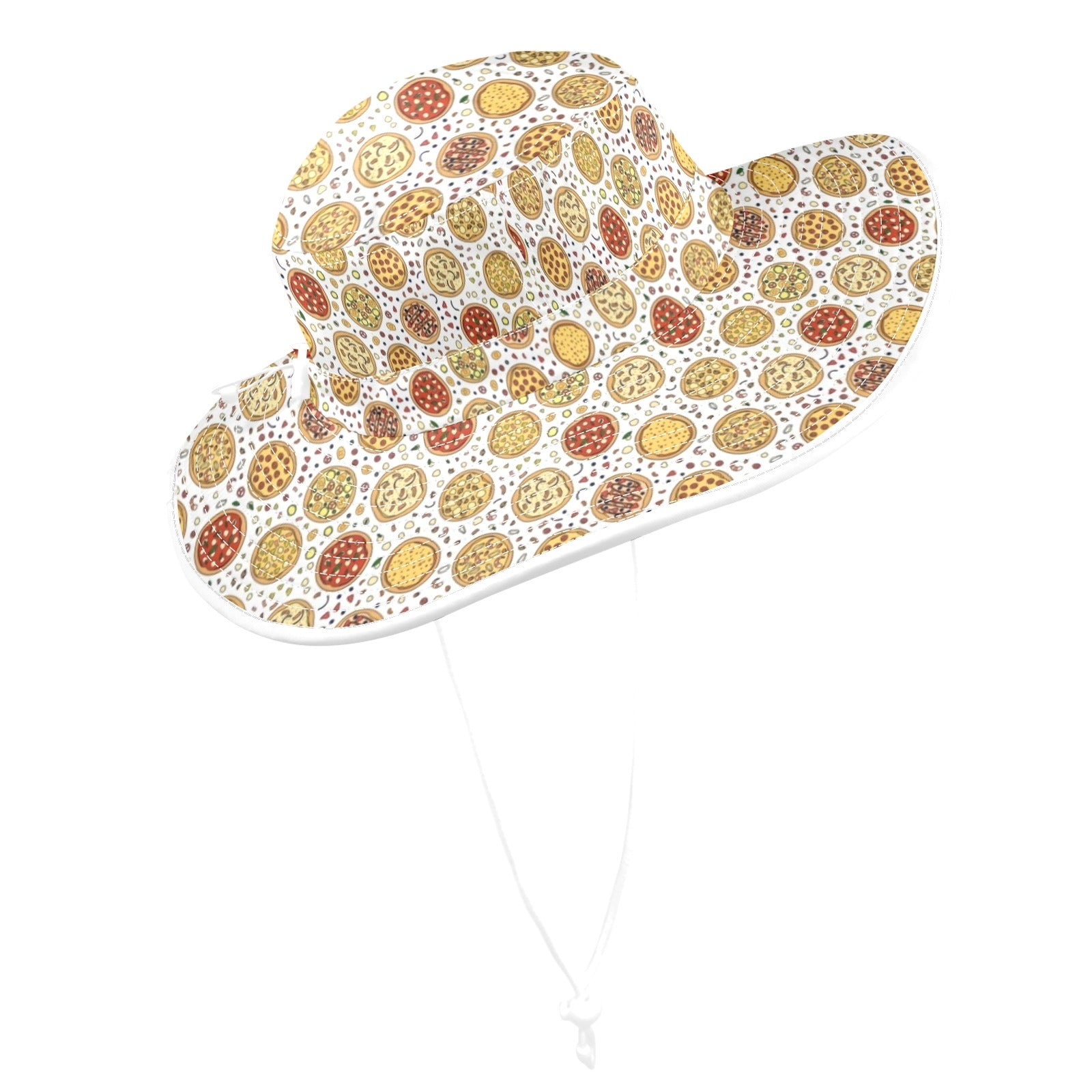 Round Pizzas On White Wide Brim Bucket Hat Wide Brim Bucket Hat Food Printed Offshore