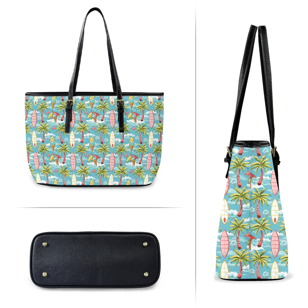 Summer Surf PU Leather Tote Bag Large Leather Tote Bag-Large Printed Offshore Summer Surf