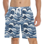 Japanese Waves Men's Mid-Length Beach Shorts 5XL Men's Mid-Length Beach Shorts Ocean Printed Offshore