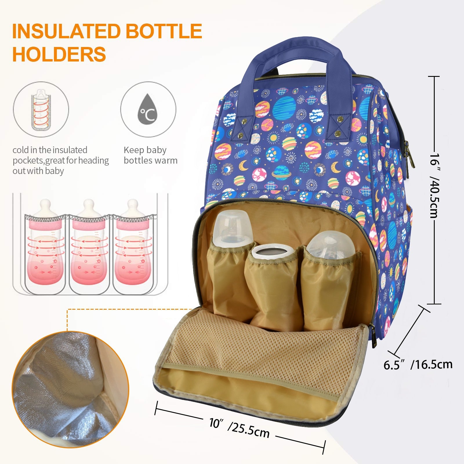 Planets On Blue Multi-Function Backpack, Nappy / Diaper Bag Multi-function Backpack, Nappy / Diaper Bag Printed Offshore Space