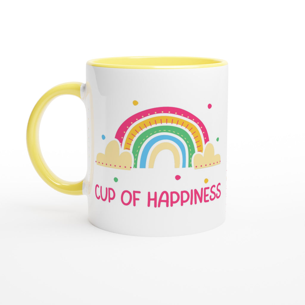 Cup Of Happiness - White 11oz Ceramic Mug with Colour Inside Ceramic Yellow Colour 11oz Mug Globally Fulfilled positivity