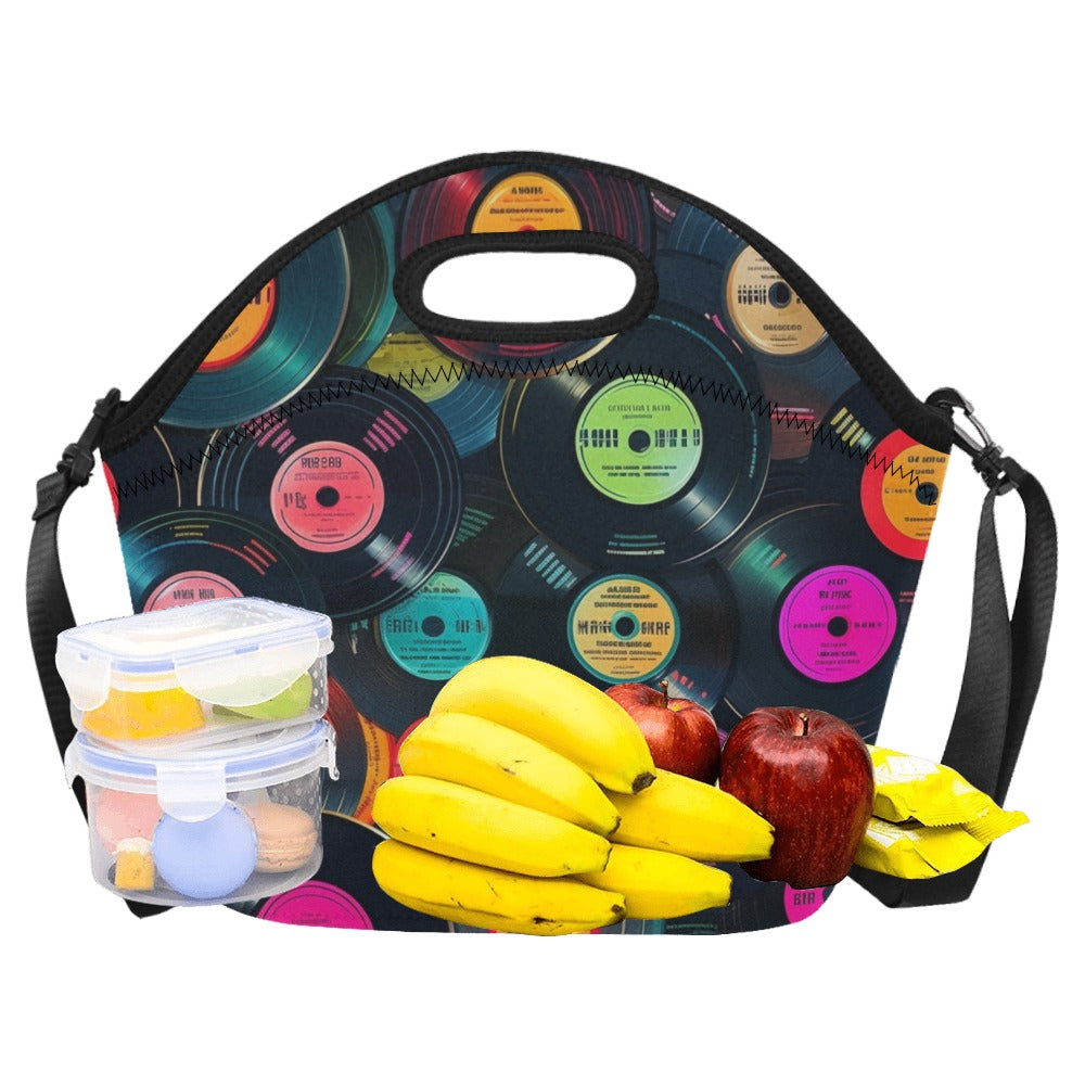 Retro Vinyl Records Neoprene Lunch Bag Neoprene Lunch Bag Music Printed Offshore Retro