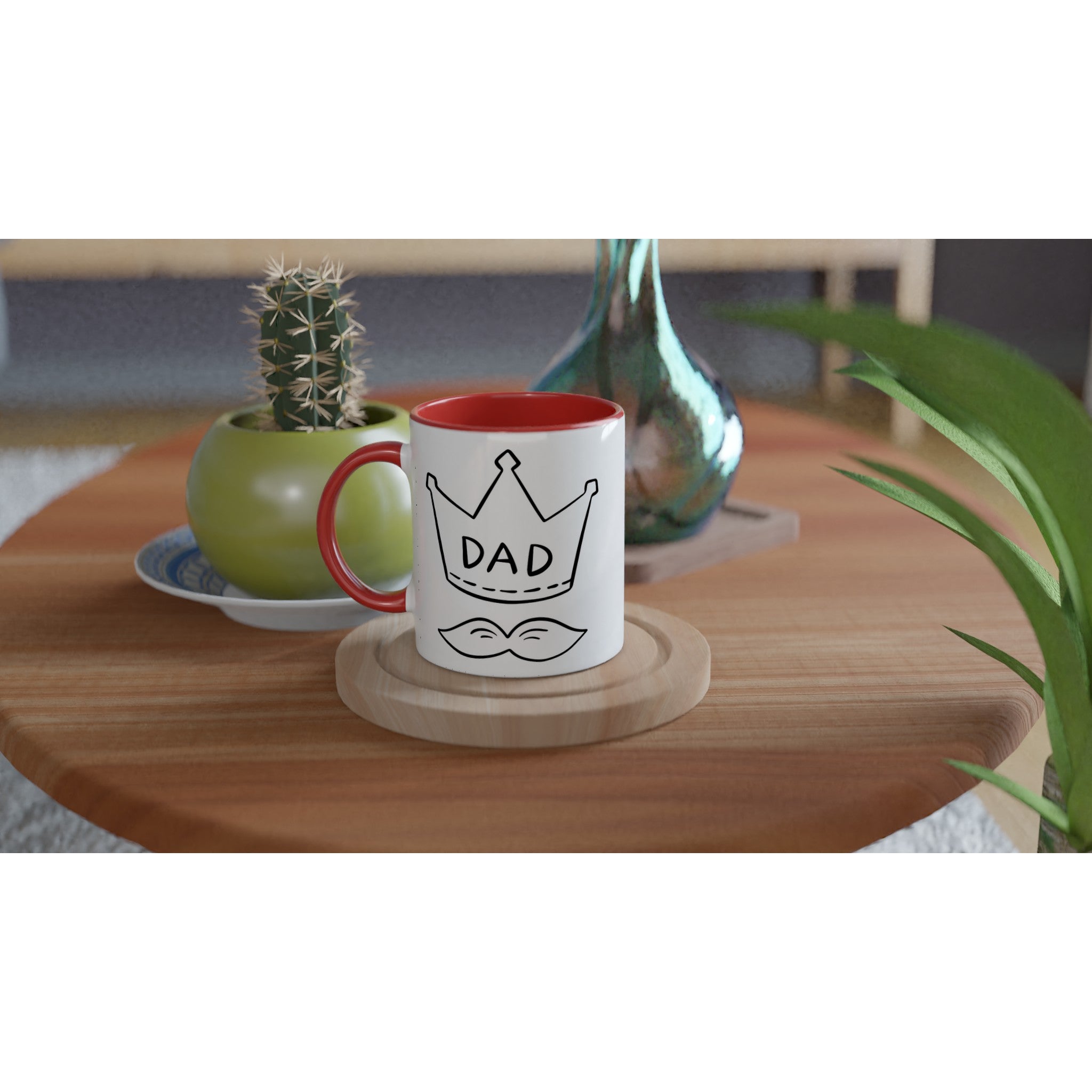 Dad Crown And Moustache - White 11oz Ceramic Mug with Colour Inside Colour 11oz Mug Dad Globally Fulfilled