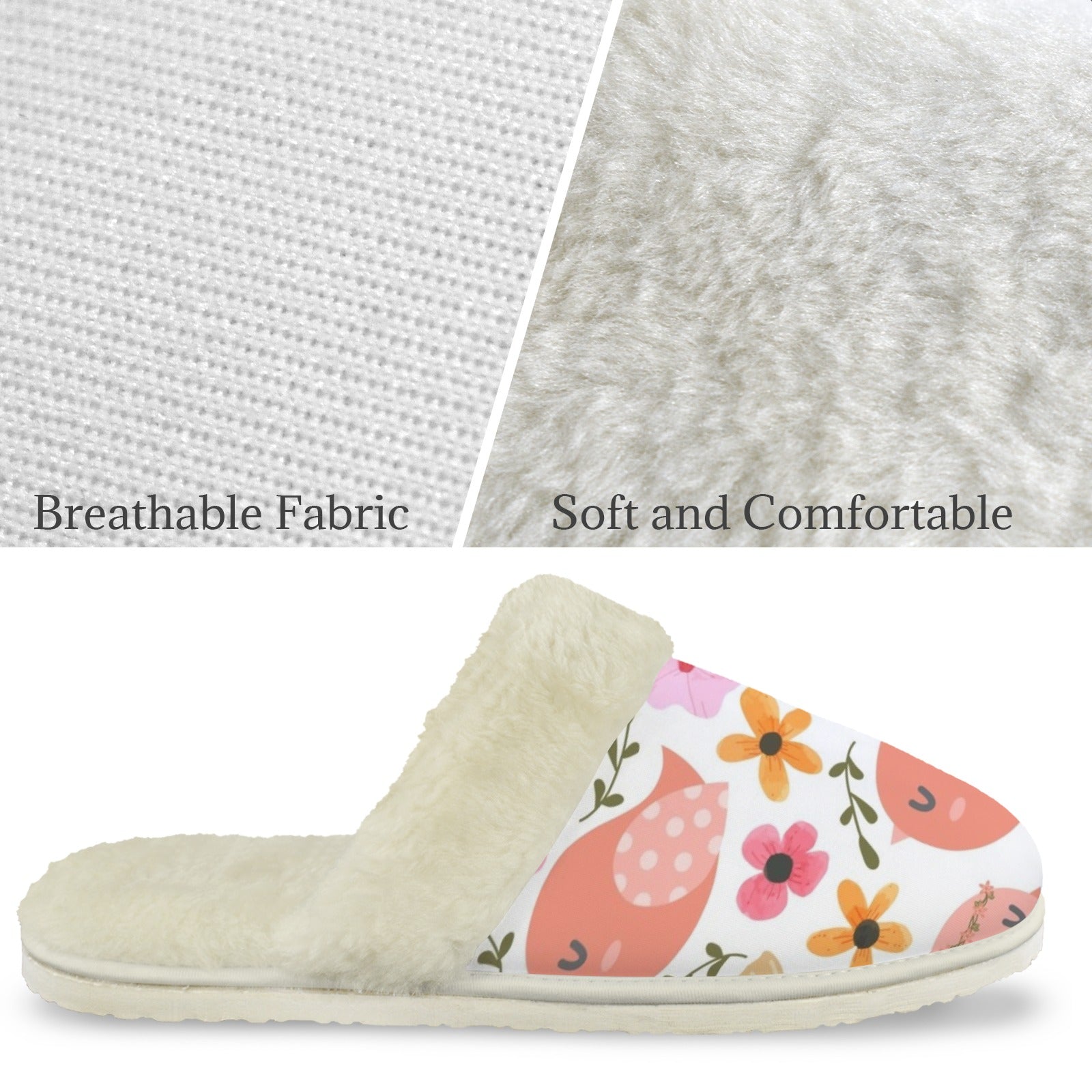 Lovely Birds Women's Fur Trim Thick-Sole Indoor Slippers Women's Fur Trimmed Slippers animal Birds Printed Offshore