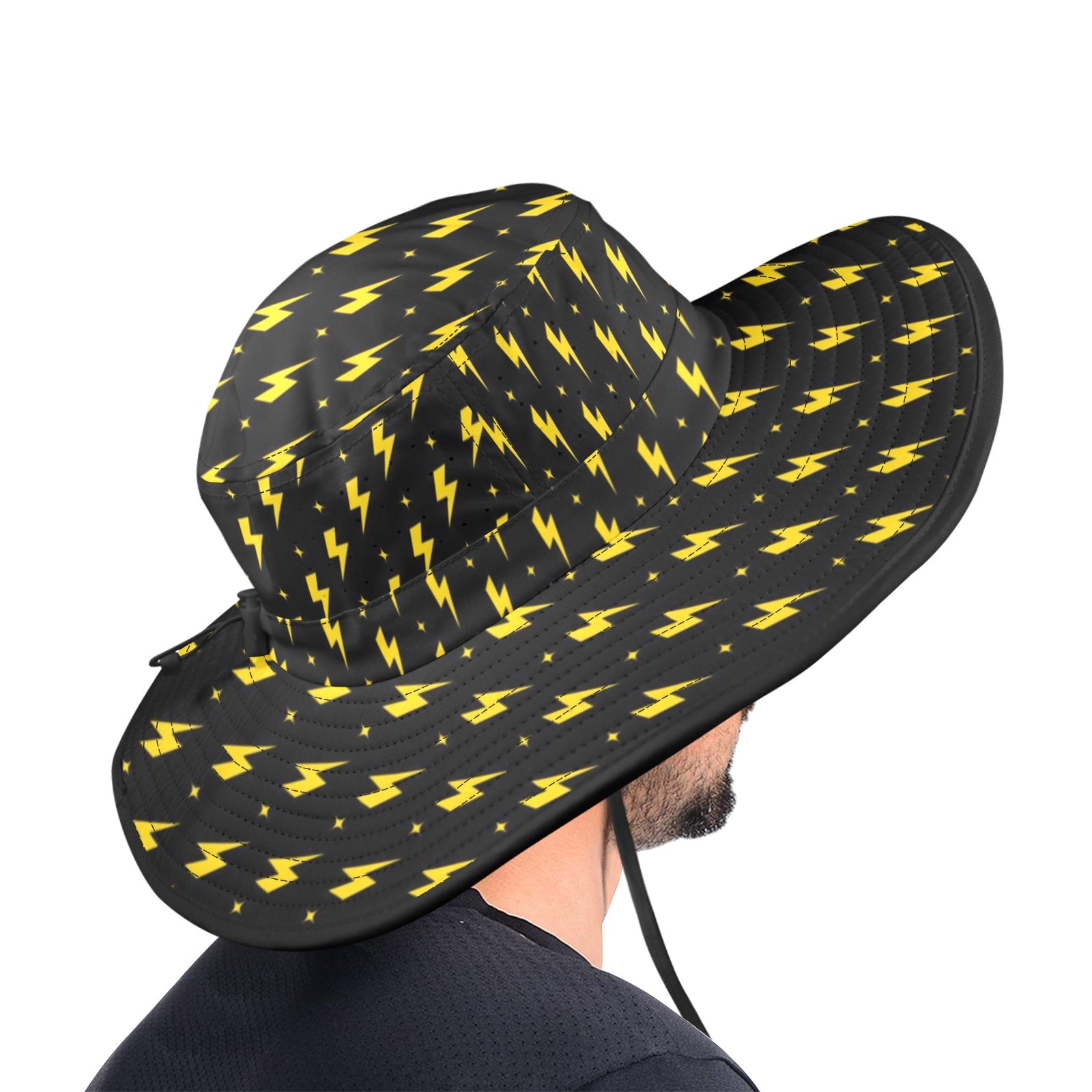 Yellow Lightning Wide Brim Bucket Hat Wide Brim Bucket Hat comic Printed Offshore