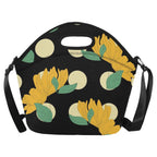 Yellow Flowers And Dots Neoprene Lunch Bag/Large (Model 1669) One Size Neoprene Lunch Bag Plants Printed Offshore