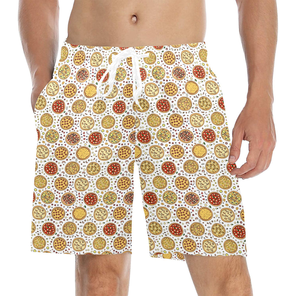 Round Pizzas On White Men's Mid-Length Beach Shorts 5XL Men's Mid-Length Beach Shorts Food Printed Offshore
