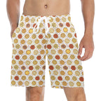 Round Pizzas On White Men's Mid-Length Beach Shorts 5XL Men's Mid-Length Beach Shorts Food Printed Offshore