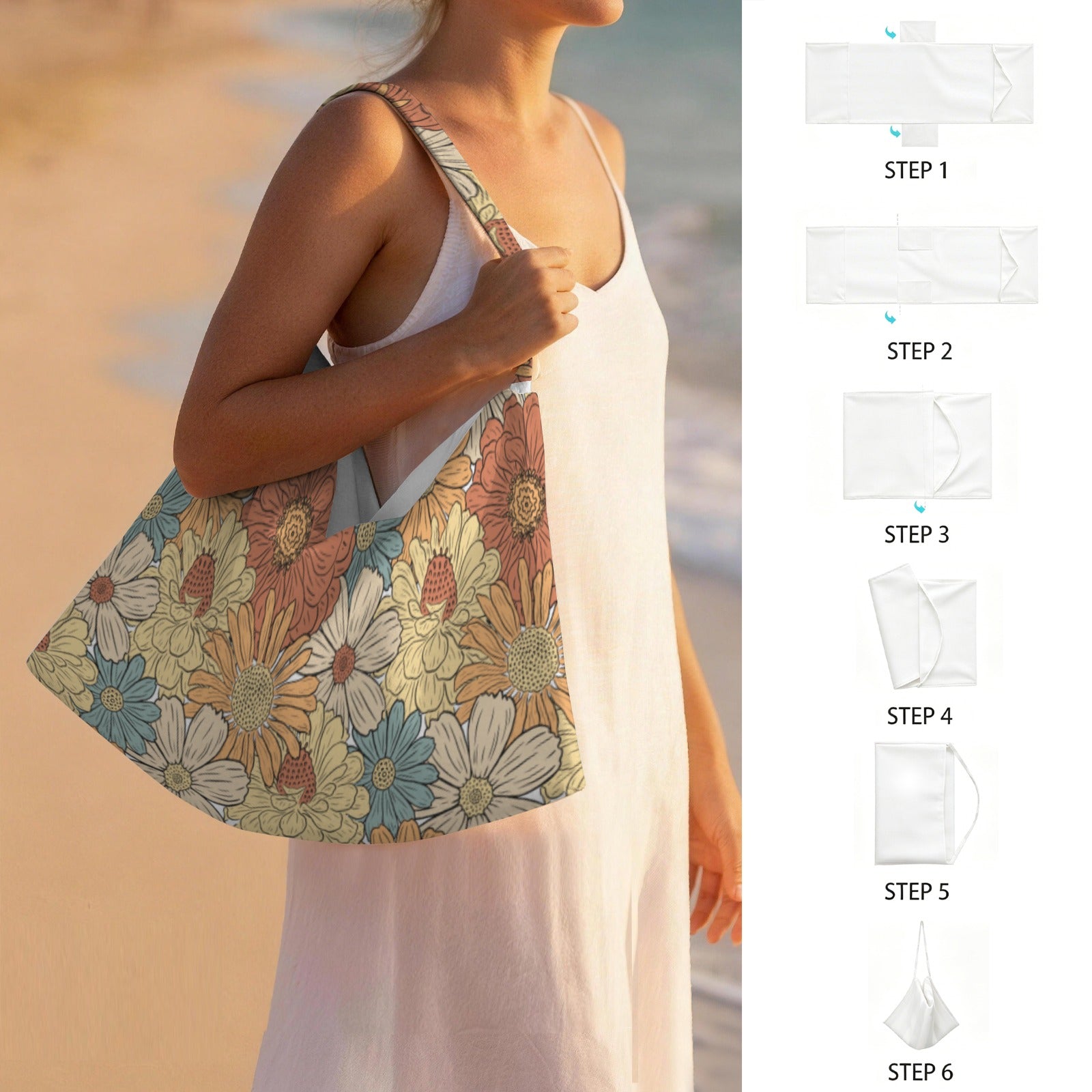 Vintage Retro Floral Beach Chair Towel Cover with Side Pockets