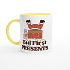 But First Presents, Santa In Chimney - 11oz Ceramic Mug Ceramic Yellow Christmas Colour Mug Christmas Globally Fulfilled