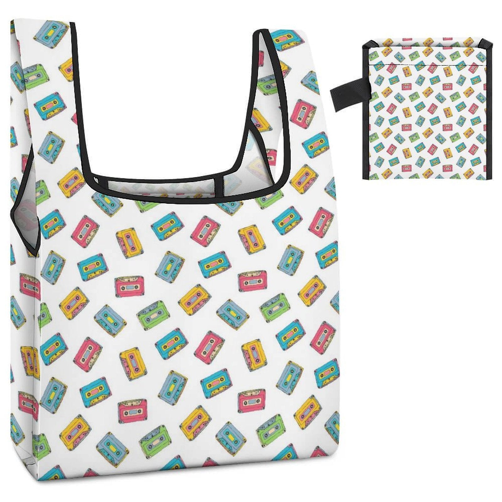 Colourful Cassette Tapes On White Foldable Shopping Bag