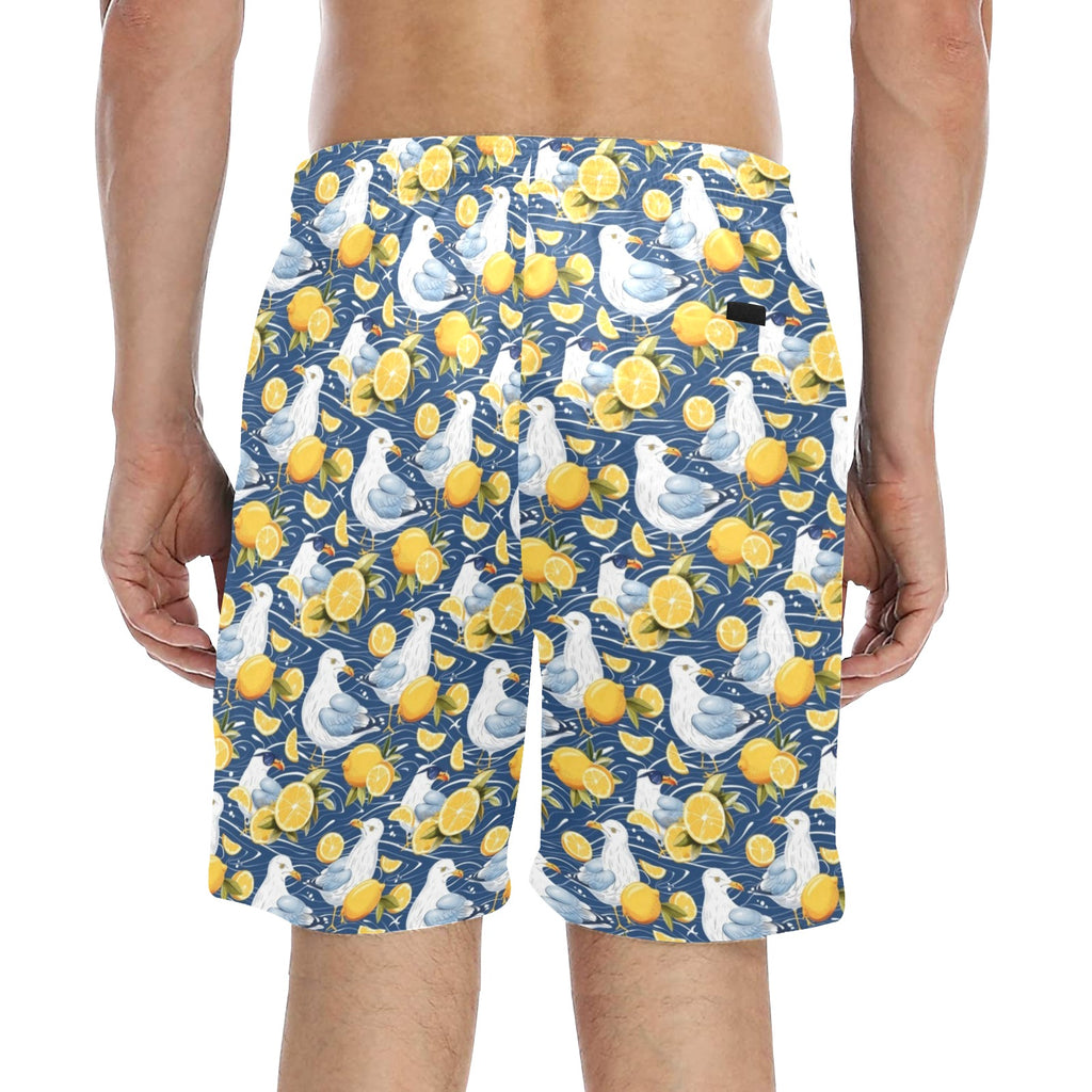 Lemon Seagull Men's Mid-Length Beach Shorts Men's Mid-Length Beach Shorts animal Printed Offshore