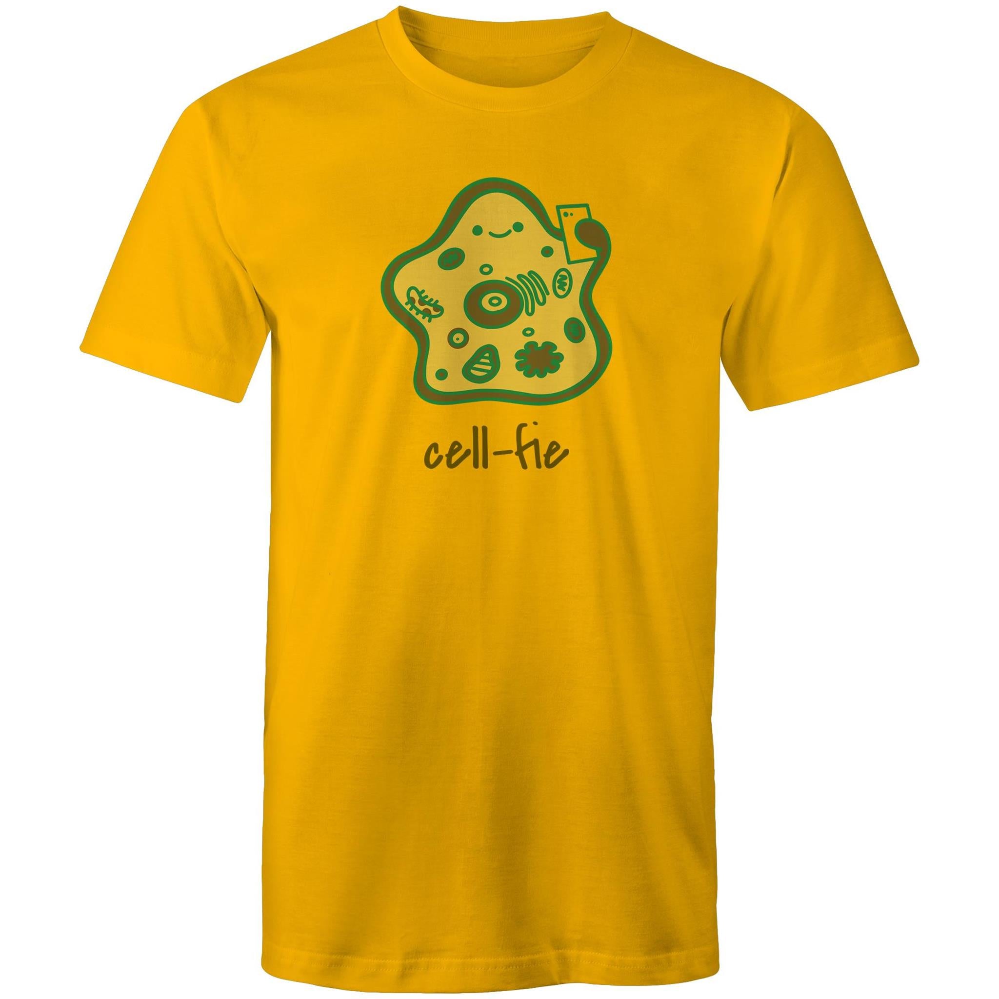 Cell-fie, Cell, Selfie - Mens T-Shirt Gold Mens T-shirt Printed In Australia Science