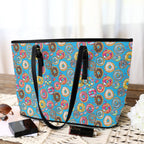 Doughnuts On Blue PU Leather Tote Bag Large Leather Tote Bag-Large Food Printed Offshore