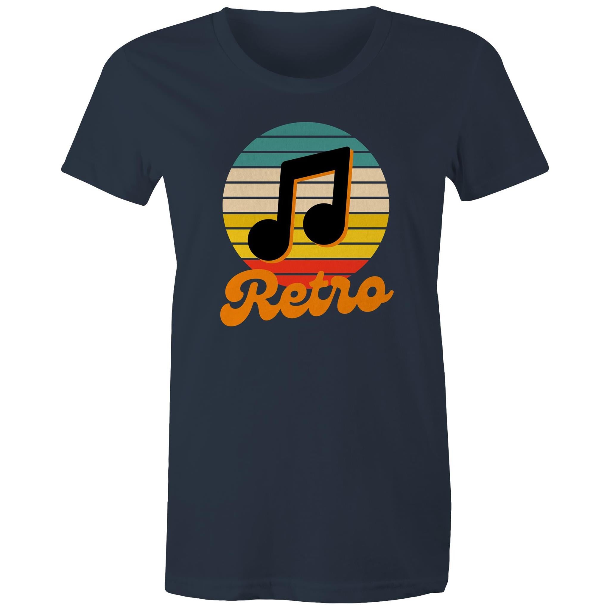 Retro Music - Womens T-shirt Navy Womens T-shirt Music Printed In Australia Retro