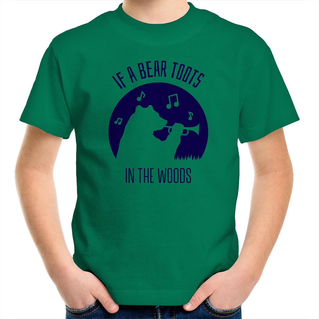 If A Bear Toots In The Woods, Saxophone Player - Kids Youth T-Shirt Kelly Green Kids Youth T-shirt animal Music Printed In Australia