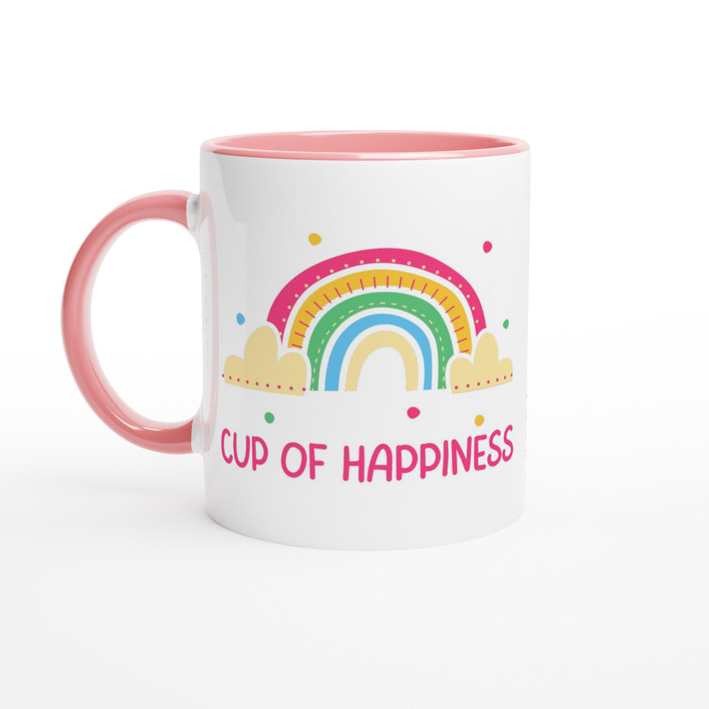 Cup Of Happiness - White 11oz Ceramic Mug with Colour Inside Ceramic Pink Colour 11oz Mug Globally Fulfilled positivity
