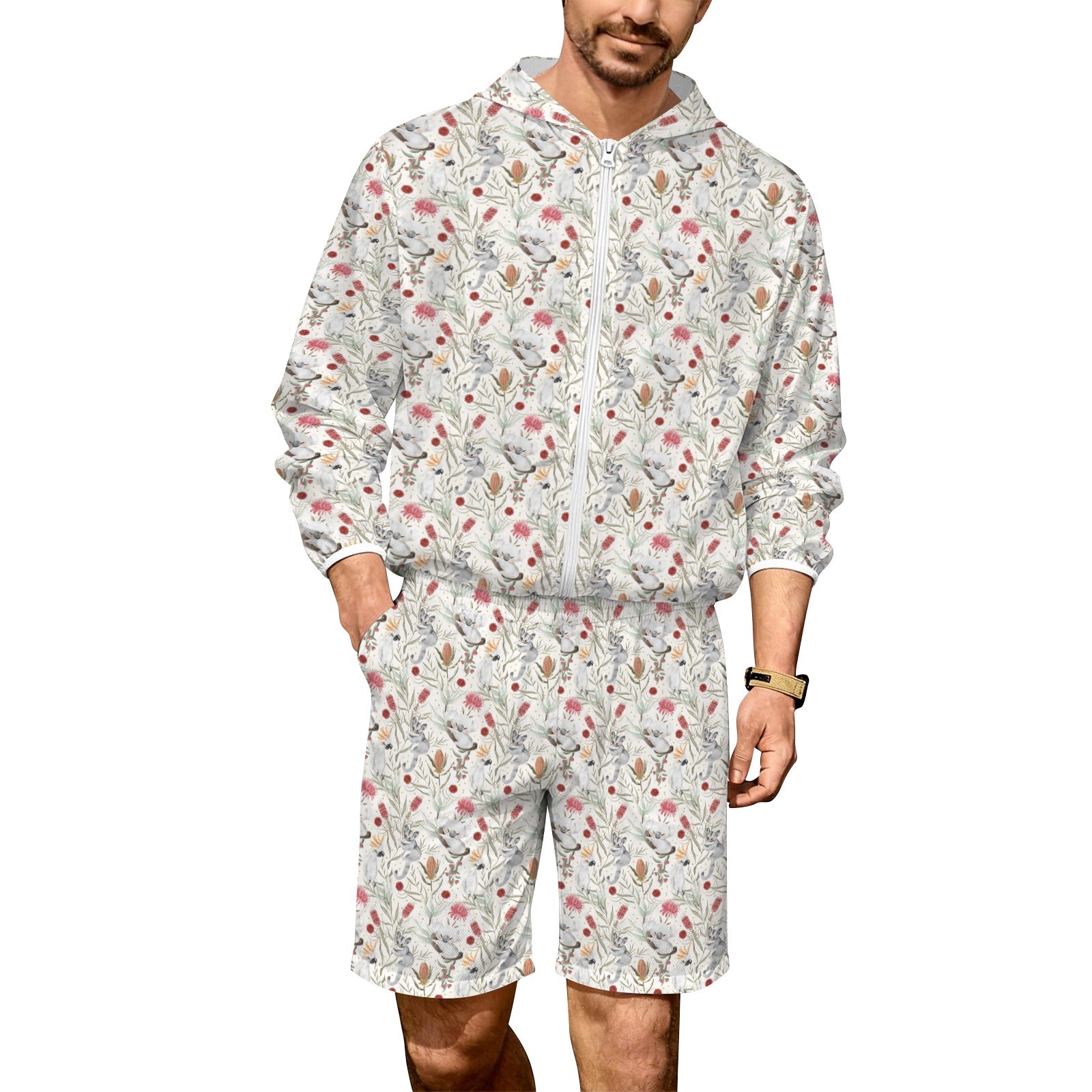 Australian Plants And Animals Men's Lightweight Sun Hoodie & Shorts Set