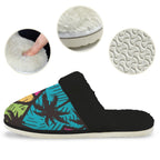 Palm Trees Men's Fur Trim Thick-Sole Indoor Slippers Men's Fur Trimmed Slippers Printed Offshore Surf