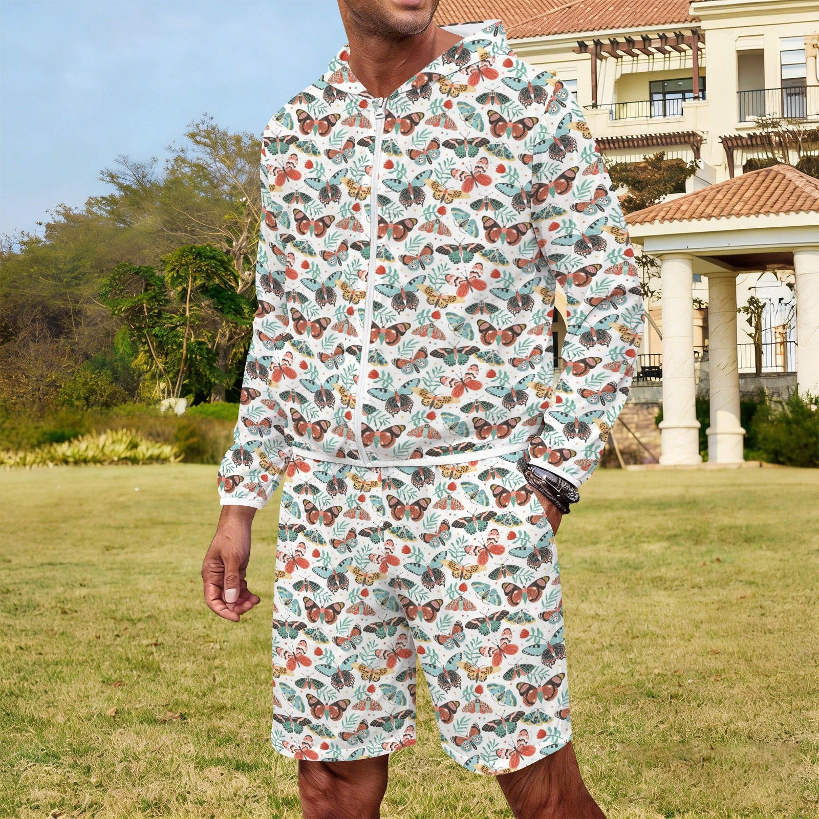 Pretty Moths And Butterflies Men's Lightweight Sun Hoodie & Shorts Set Men's Lightweight Sun Hoodie & Shorts animal Printed Offshore