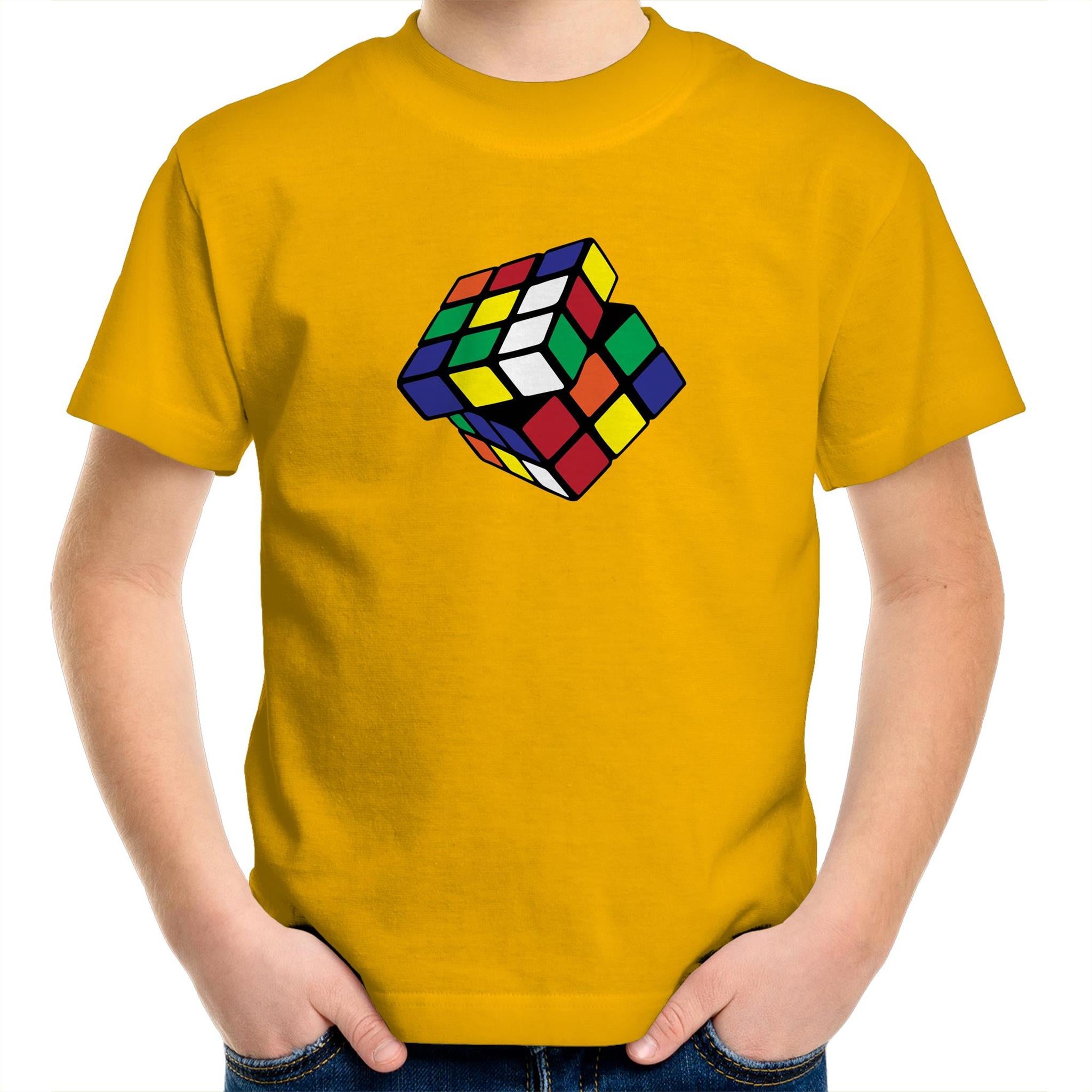 Cube - Kids Youth T-Shirt Gold Kids Youth T-shirt Games Printed In Australia