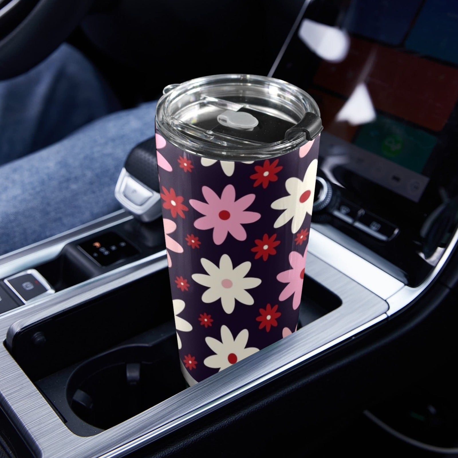 Pink Daisy - 20oz Mobile Tumbler with Lid (Black Lock)