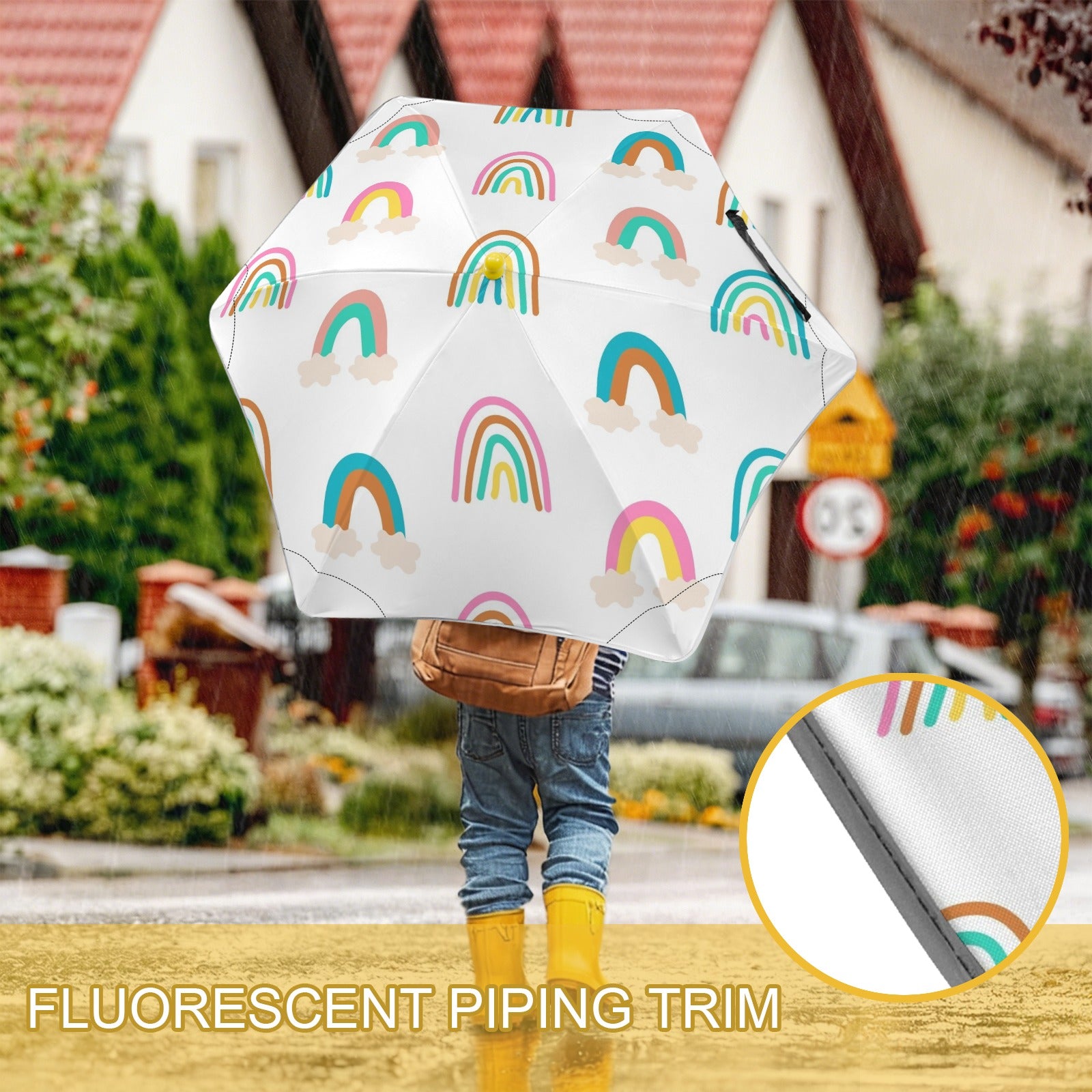 Cloud Rainbows Kids Safe Round Corner Umbrella Kids Safe Round Corner Umbrella Printed Offshore