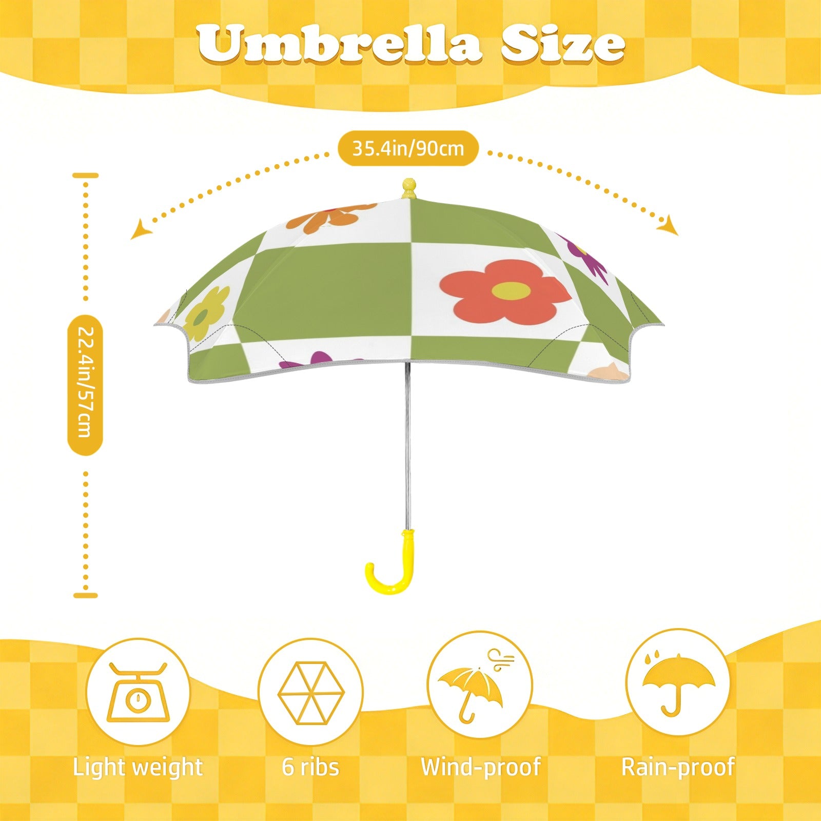 Flower Check Kids Safe Round Corner Umbrella