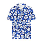 Blue Hawaiian Floral Men's Short Sleeve Hawaiian Shirt Men's Hawaiian Shirt (New) Plants Printed Offshore Surf