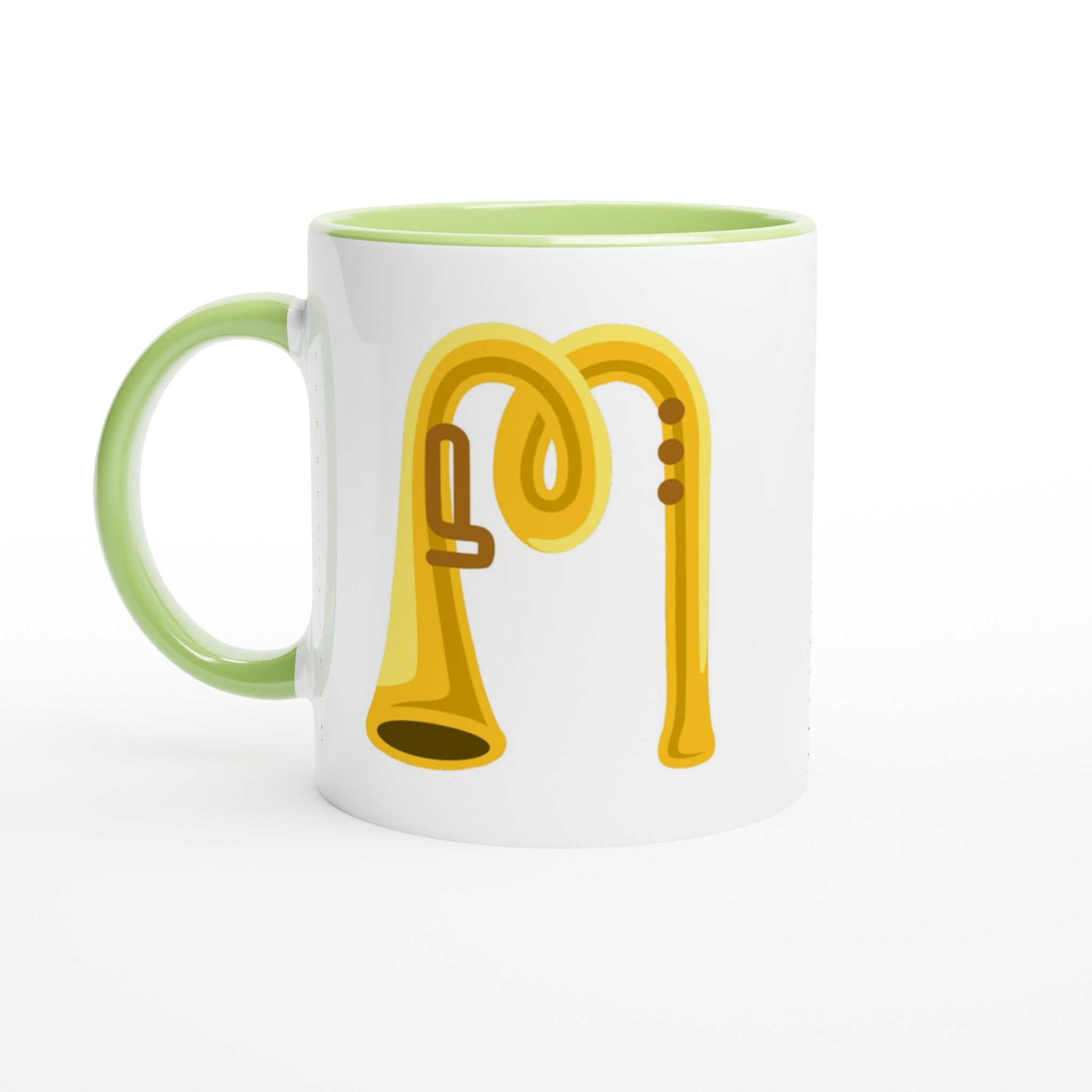 Personalised - Trumpet Initials - White 11oz Ceramic Mug with Color Inside Ceramic Green Personalised 11oz Mug customise Globally Fulfilled Music Name personalise