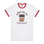 Coffee Has Me Feline Good - Staple Ringer Tee White Red Ringer T-Shirt animal Coffee Printed In Australia