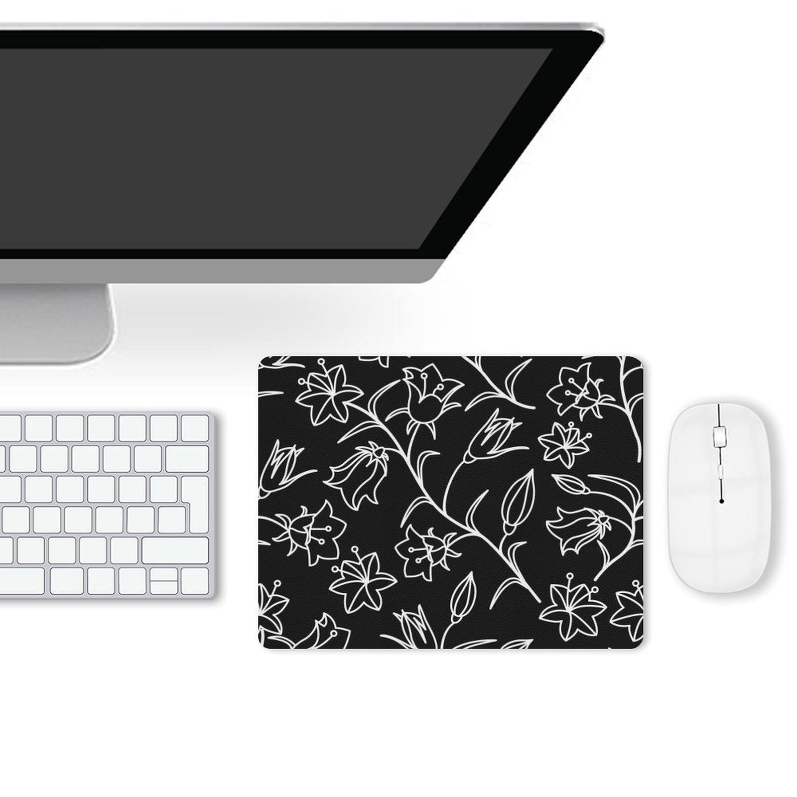 Black And White Floral - Leather Mouse Pad Leather Mouse Pad Plants Printed Offshore