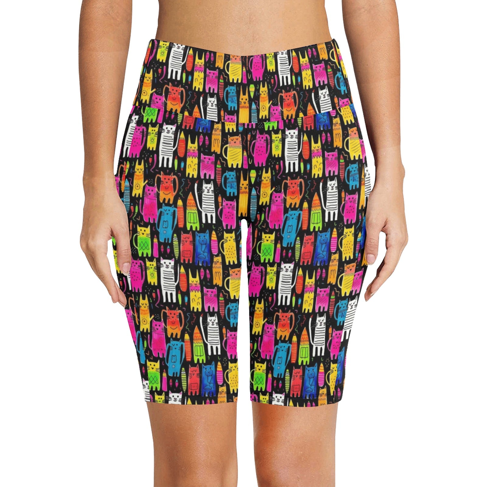 Colourful Cats - Women's Bike Shorts With Side Pockets Women's Bike Shorts animal Printed Offshore