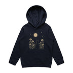 Whimsical Cat And Moon Kid's AS Colour Hoodie Navy Kids Hoodie animal Printed In Australia