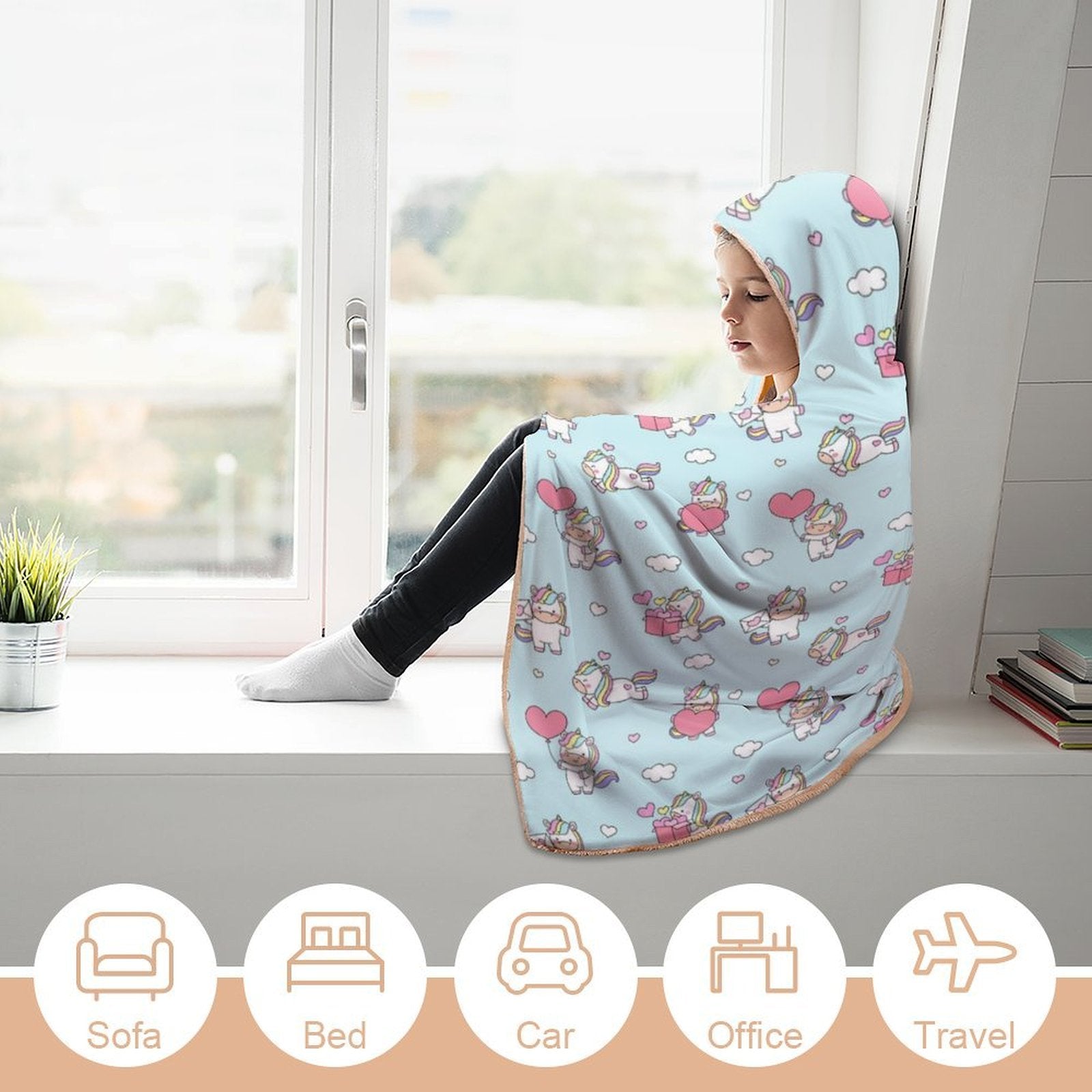 Rainbow Unicorn Kids Hooded Blanket 100cm x 130cm