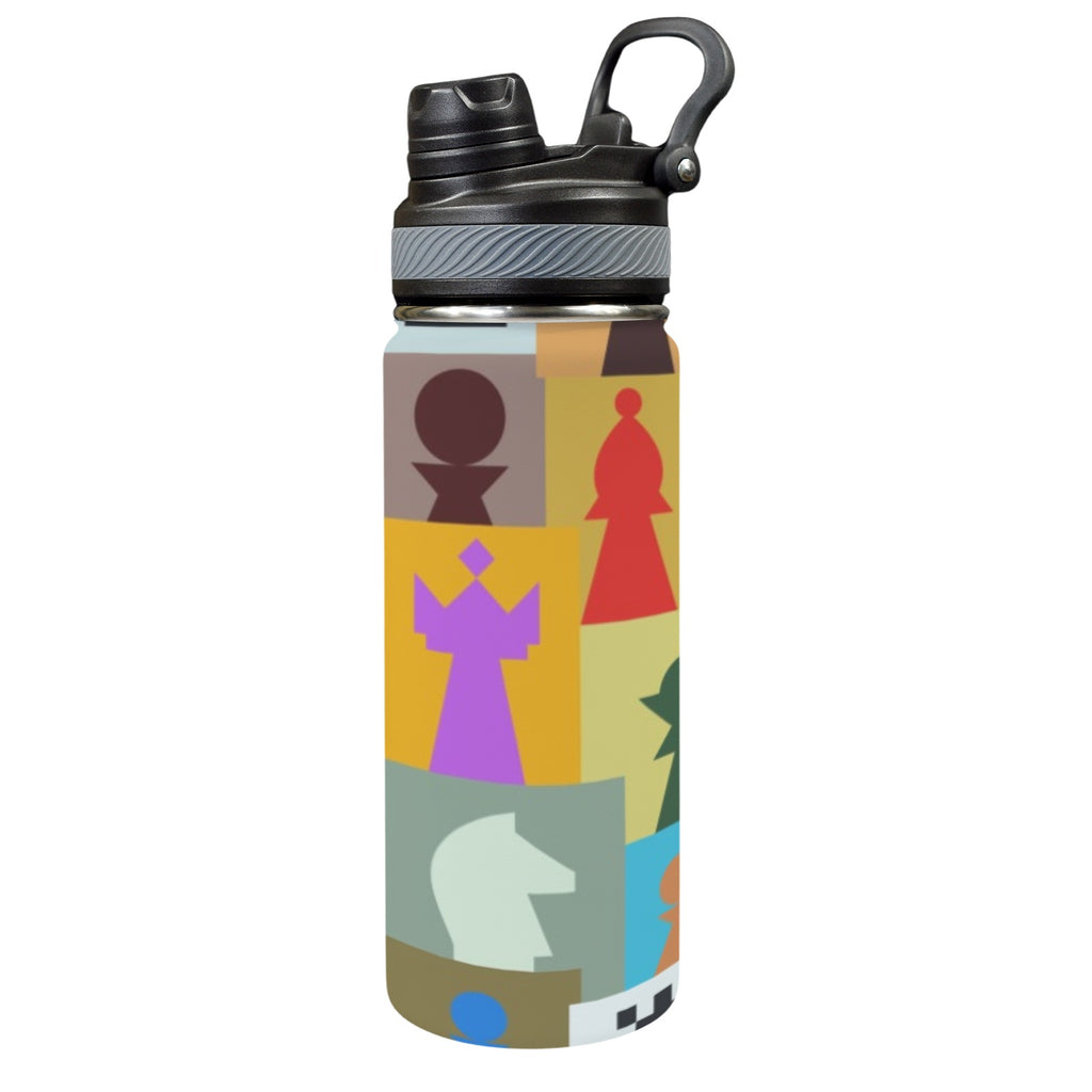 Colourful Chess - Insulated Water Bottle with Dual-Use Lid (18oz) One Size Insulated Water Bottle with Dual-Use Lid (18oz) Chess Games Printed Offshore