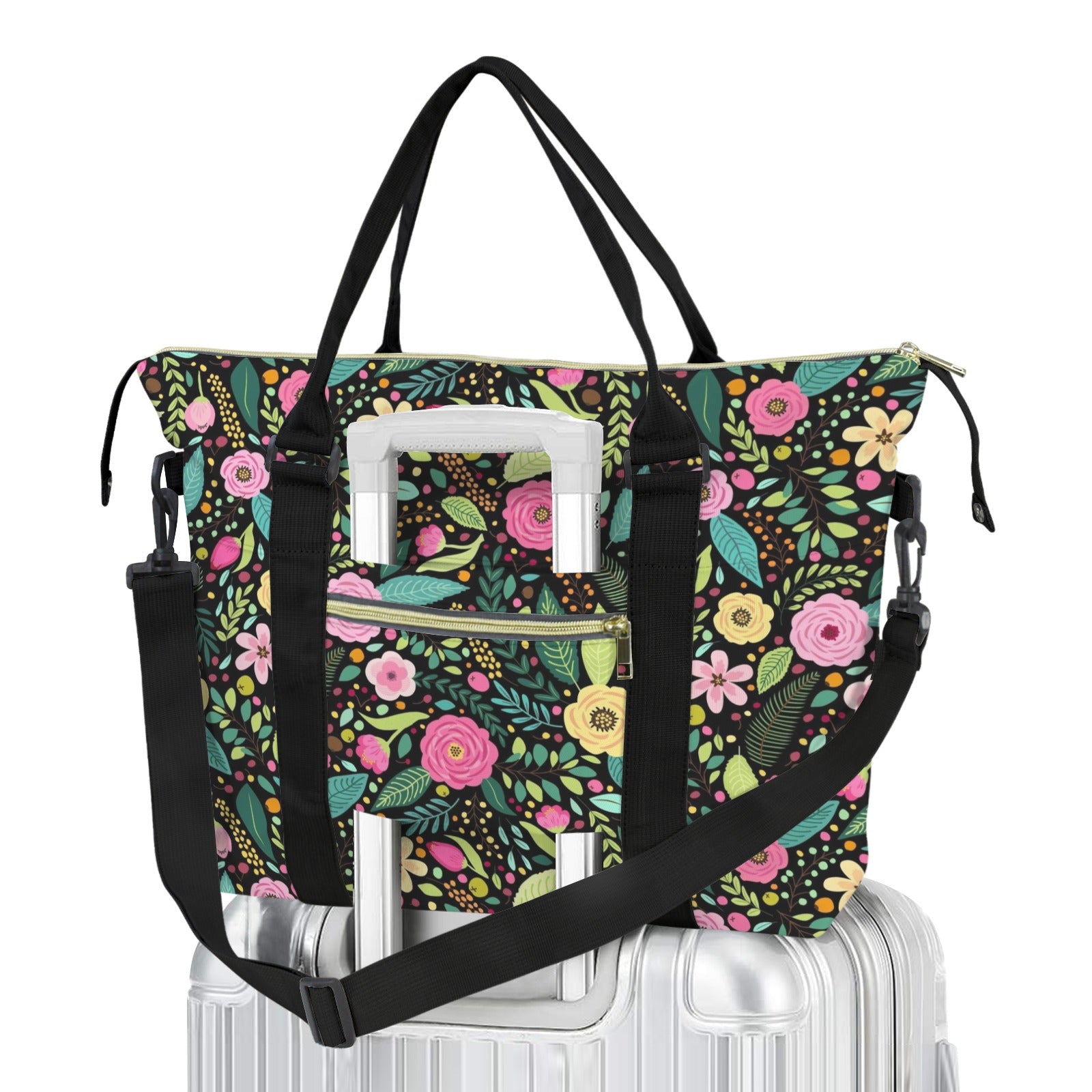Bright Floral And Leaves Duffle Bag-Simple (Model 1715) One Size Duffle Bag-Simple (1715)