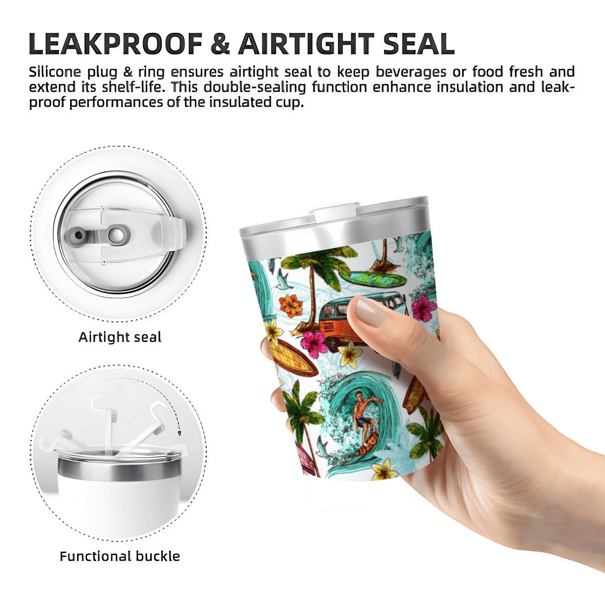 Surfing Safari Small Stainless Steel Travel Mug Cup 12oz/350ml