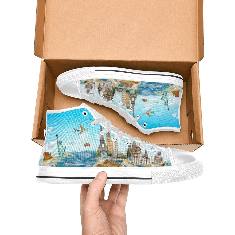 World Monuments - Kids High Top Canvas Shoes