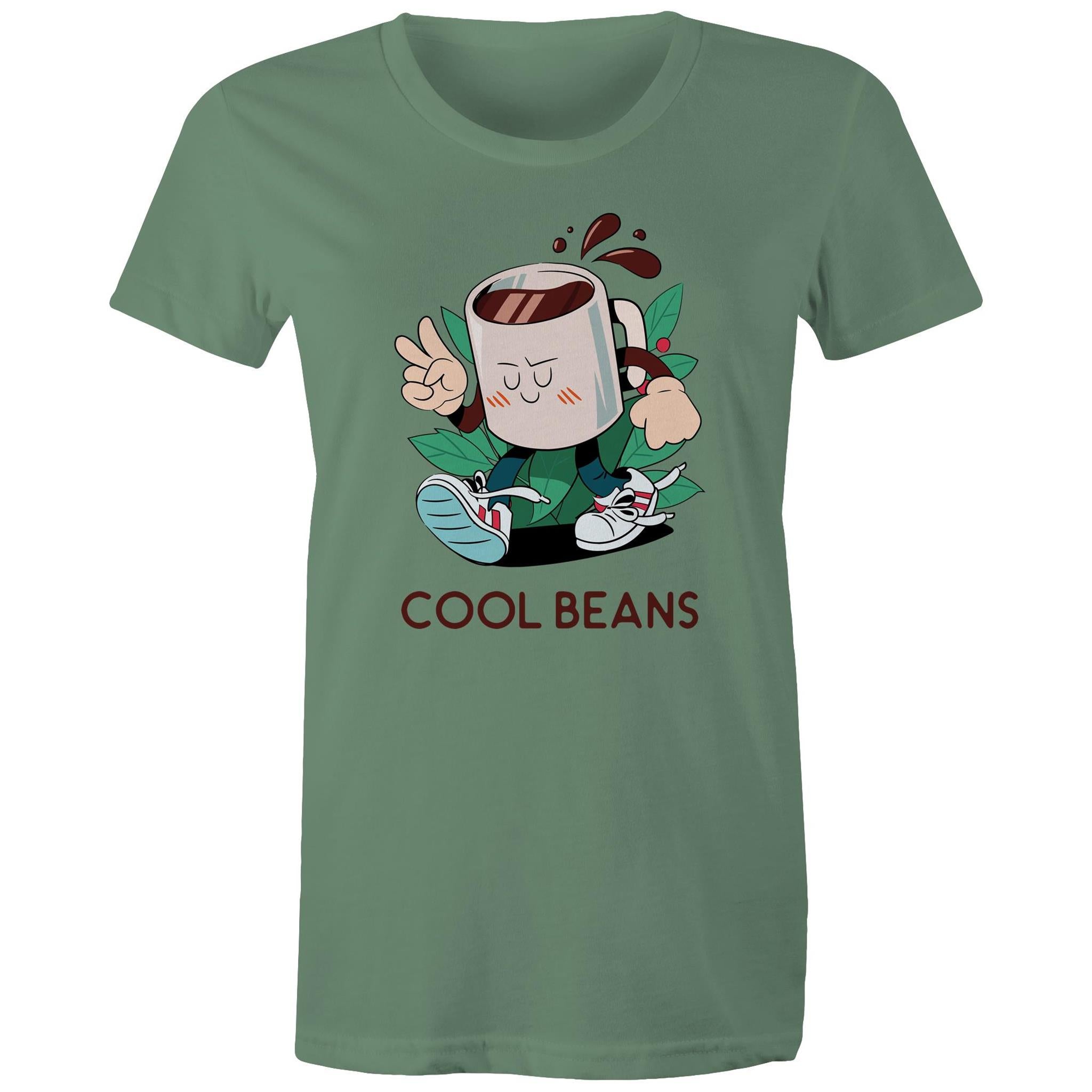 Cool Beans, Coffee - Womens T-shirt Sage Womens T-shirt Coffee Printed In Australia