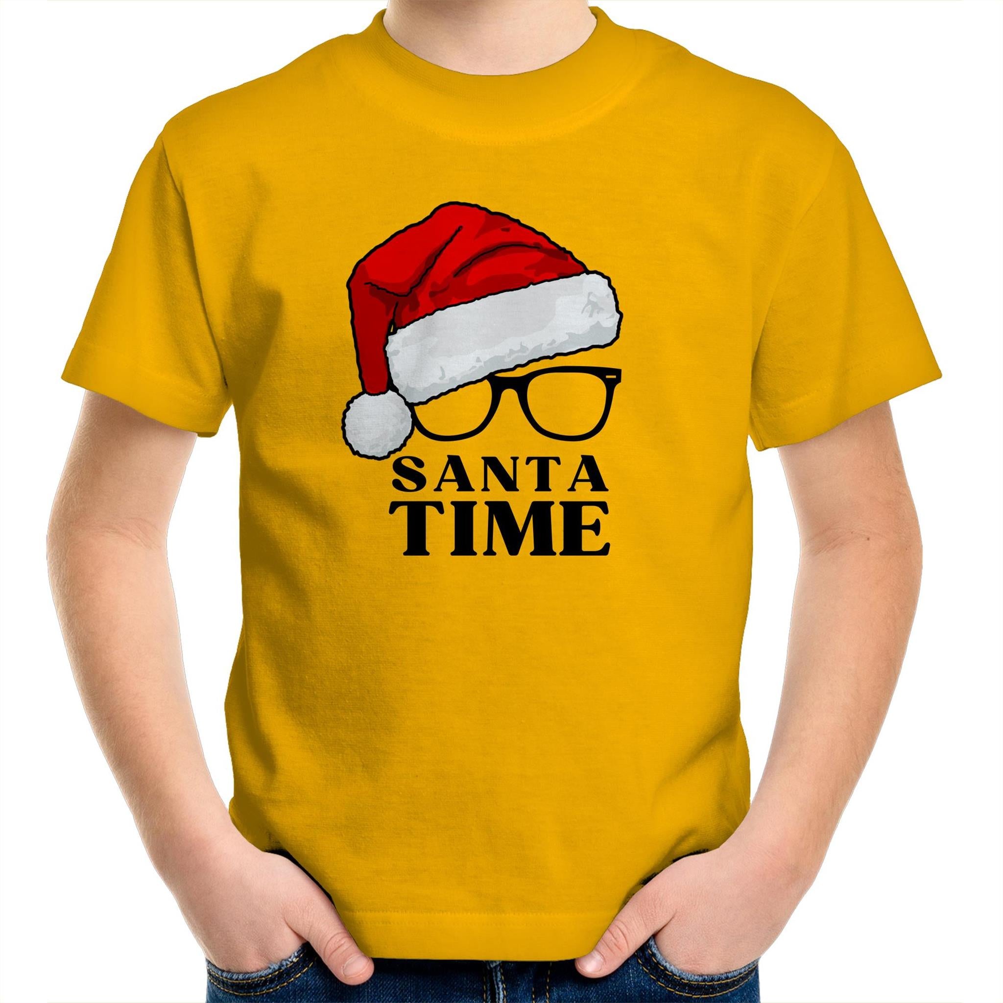 Santa Time - Kids Youth T-Shirt Gold Kids Christmas T-shirt Christmas Printed In Australia