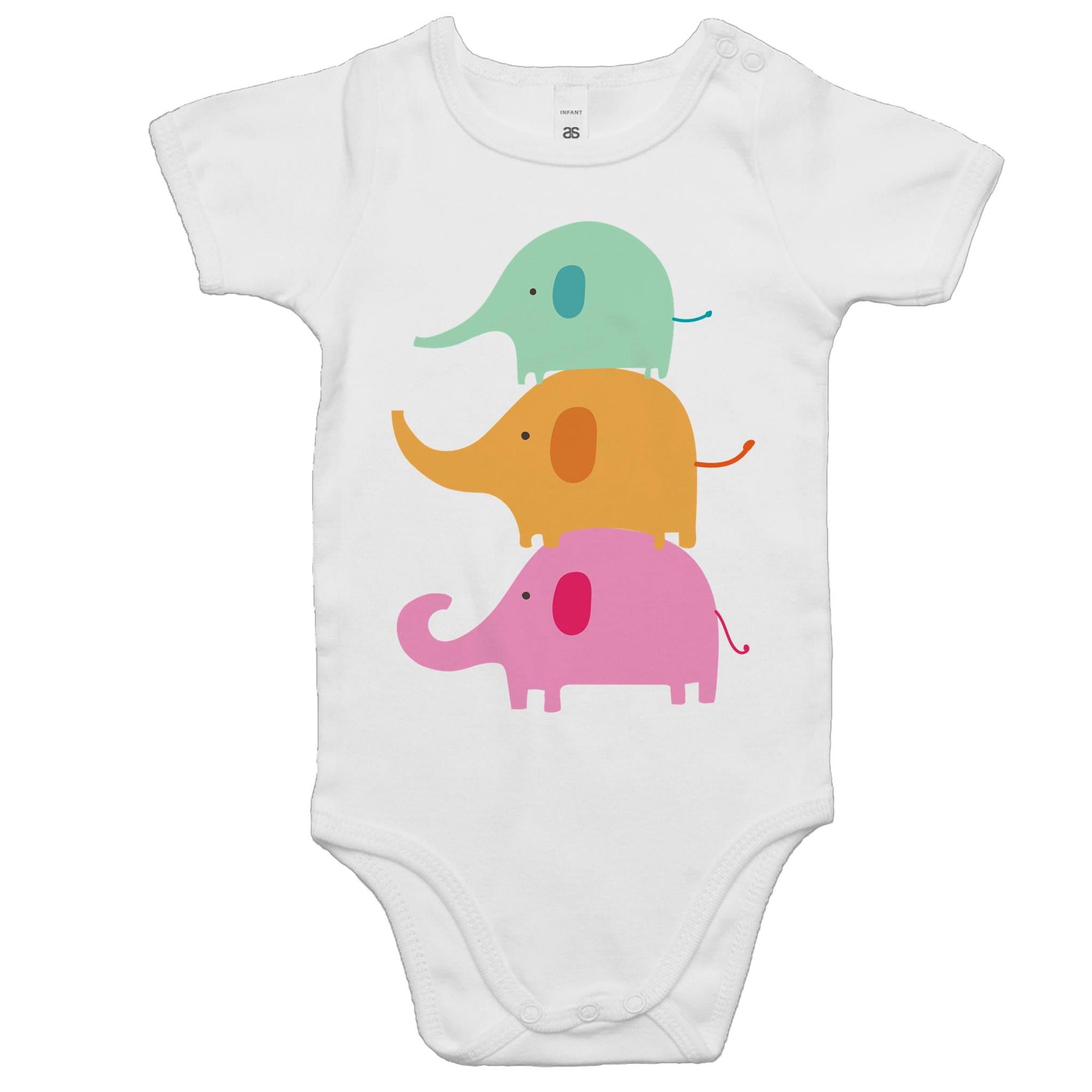 Three Elephants - Baby Bodysuit White Baby Bodysuit Printed In Australia