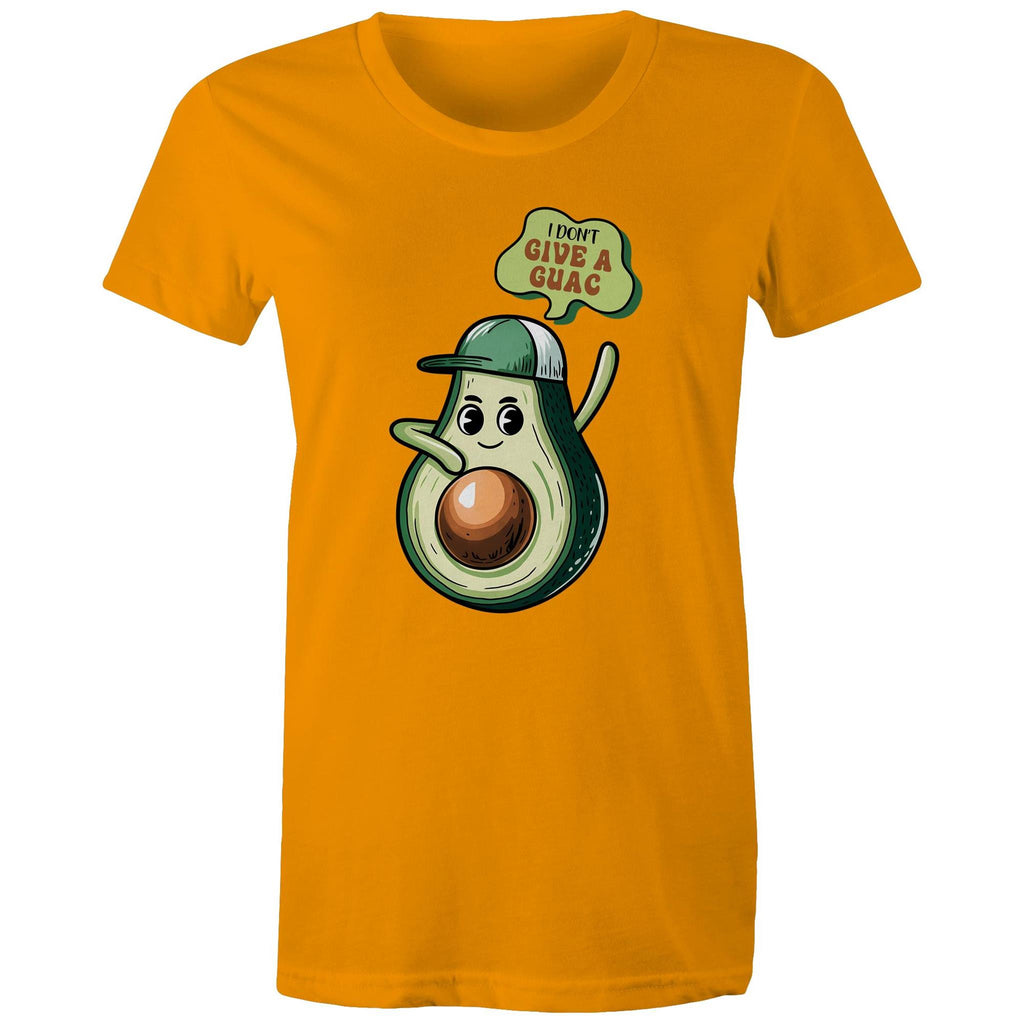 Avocado, I Don't Give A Guac - Womens T-shirt Orange Womens T-shirt Food Printed In Australia