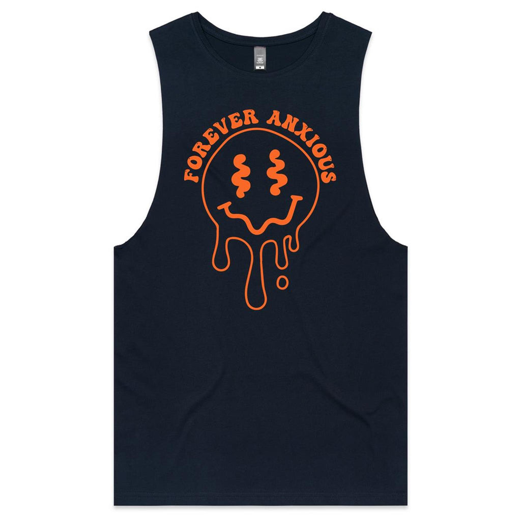 Forever Anxious Mens Men's AS Colour Drop Arm Tank Top Navy Drop Arm Tank Top Printed In Australia