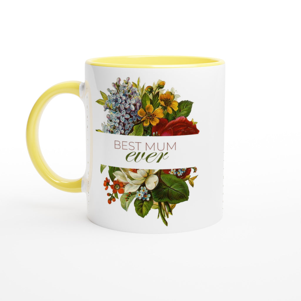 Best Mum Ever - White 11oz Ceramic Mug with Colour Inside Ceramic Yellow Colour 11oz Mug Globally Fulfilled Mum